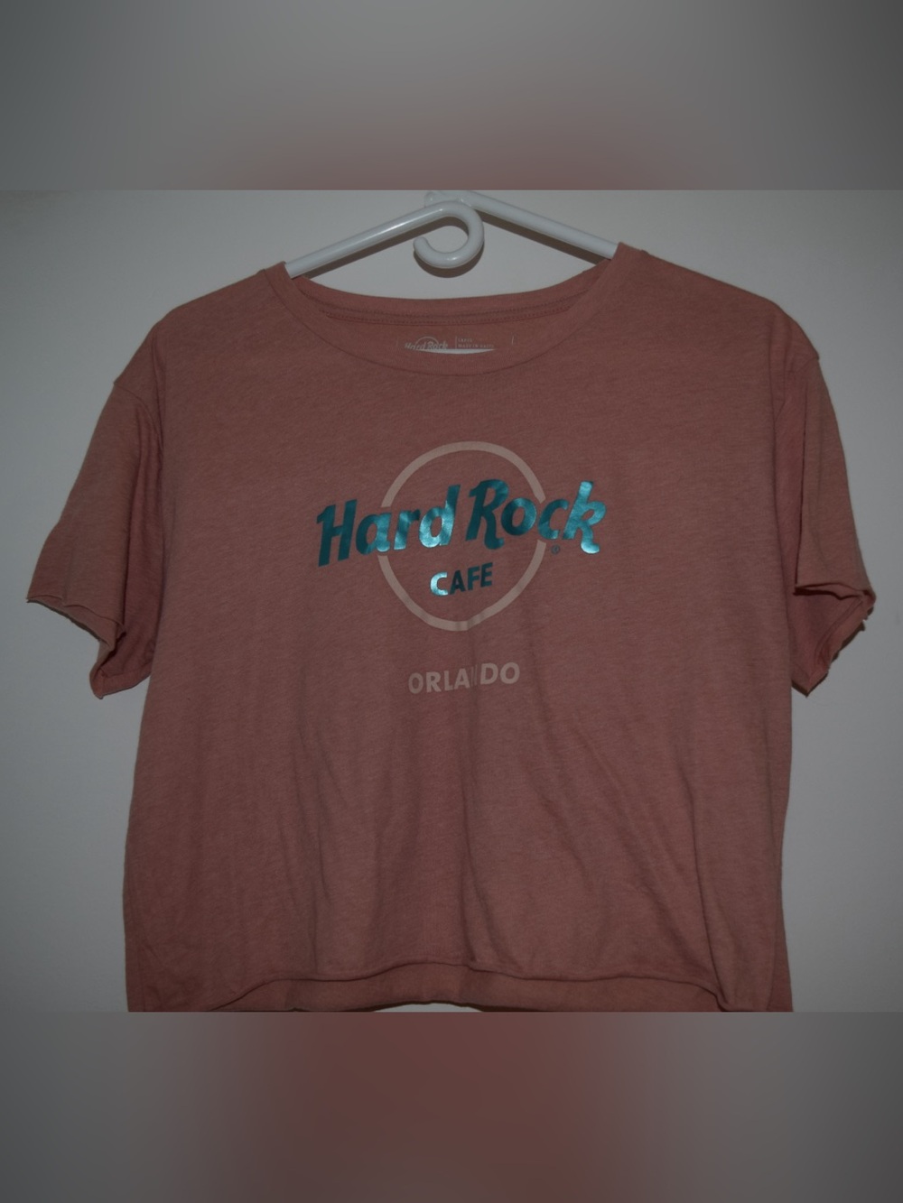 Hard Rock Cafe Orlando Y2K Inspired Pink Graphic T-Shirt Women’s Large Teal Logo